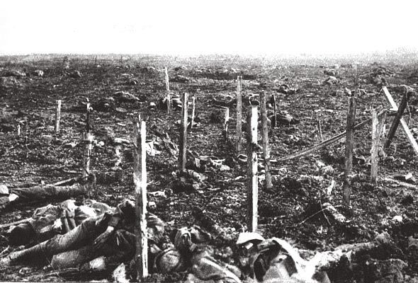 Dead British bodies after the battle between Arras and Lille in the spring of 1915