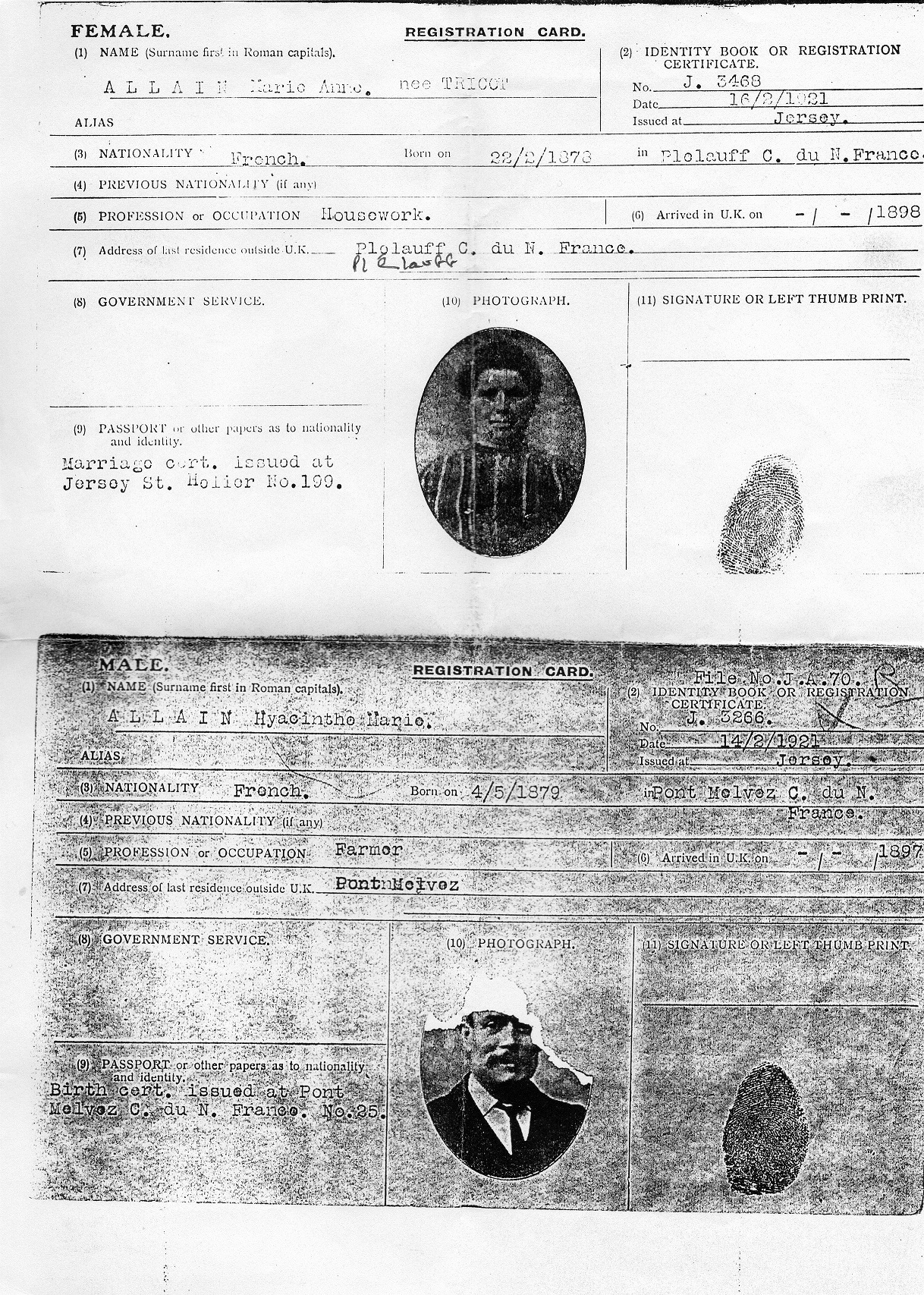Allain Jersey immigration documents